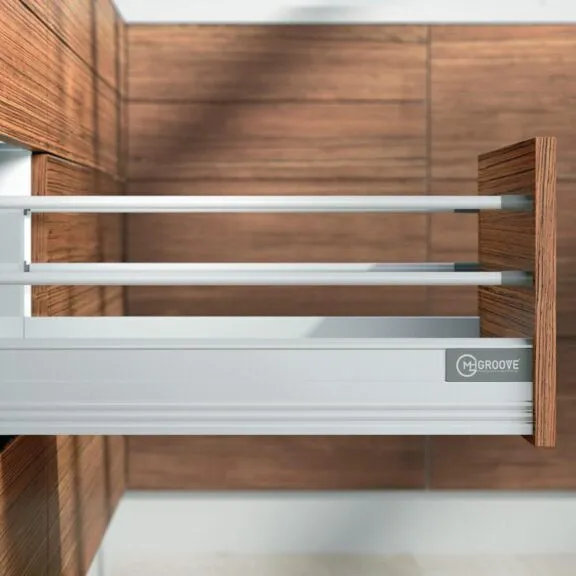 MH Groove Tandem Drawer Box System With Round Gallery with Load Capacity 35 Kg (4" Without Gallery (Depth-500 mm))