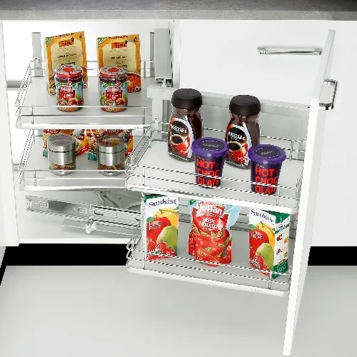 Olive Soft Stop Magic Corner Platinum Series ( Silver -Strip) (860 × 530 × ( 530-750) mm -Left)